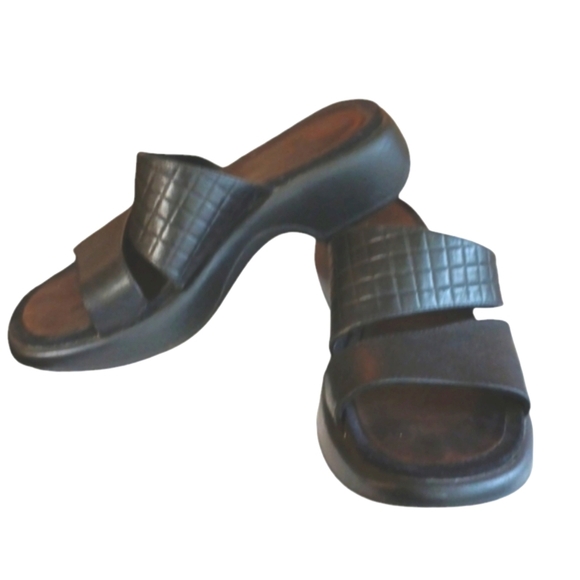 DANSKO Double Strap QuiltedLeather Slip On Comfort Slide Wedge Sandal Black 8